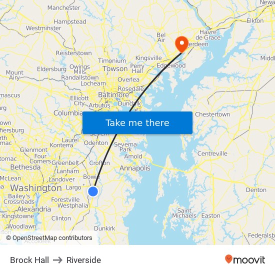 Brock Hall to Riverside map