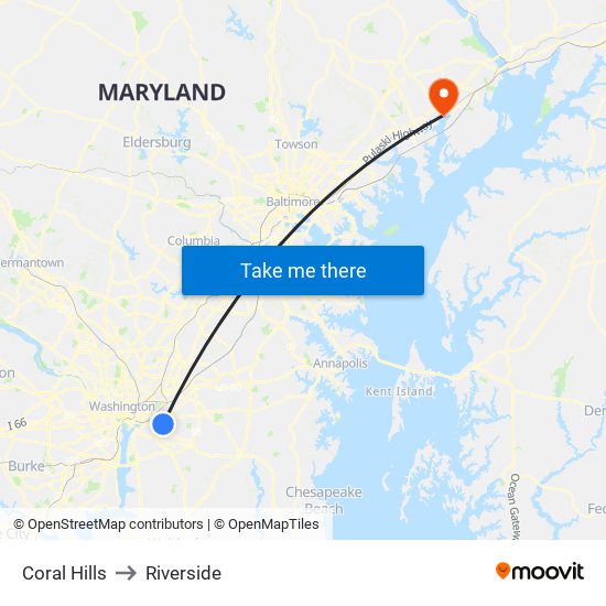 Coral Hills to Riverside map