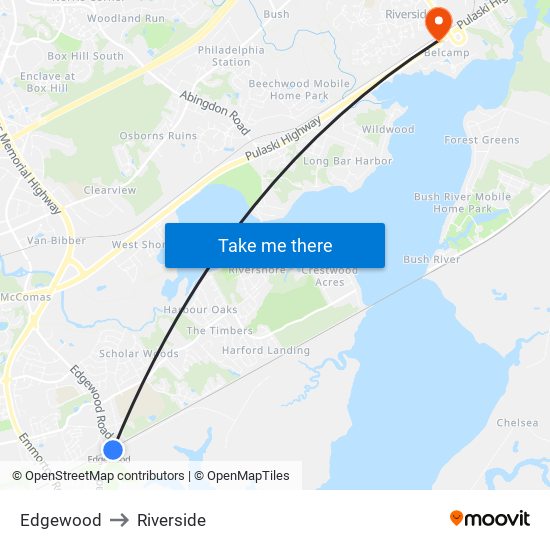 Edgewood to Riverside map