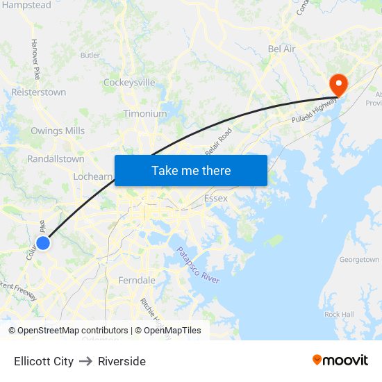 Ellicott City to Riverside map