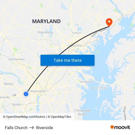 Falls Church to Riverside map