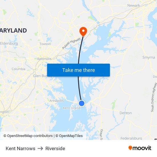 Kent Narrows to Riverside map