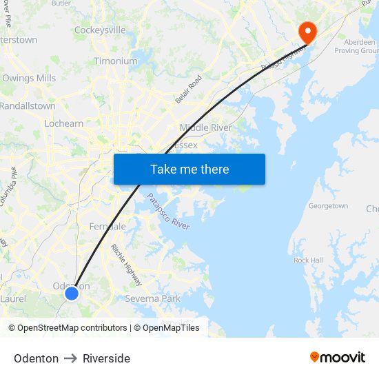 Odenton to Riverside map