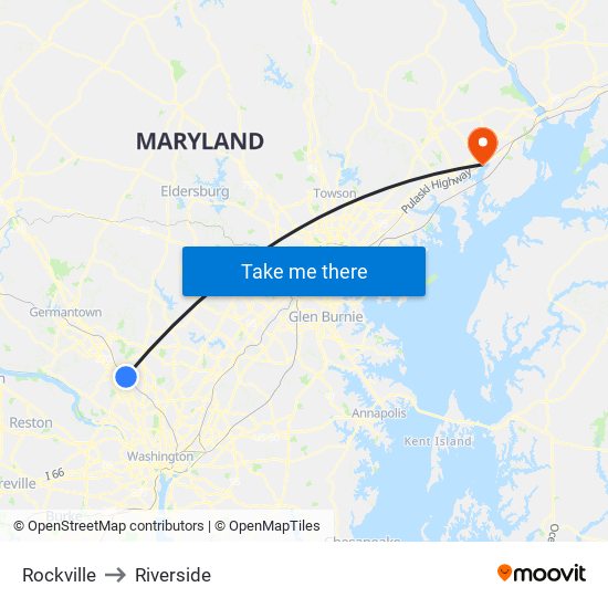 Rockville to Riverside map