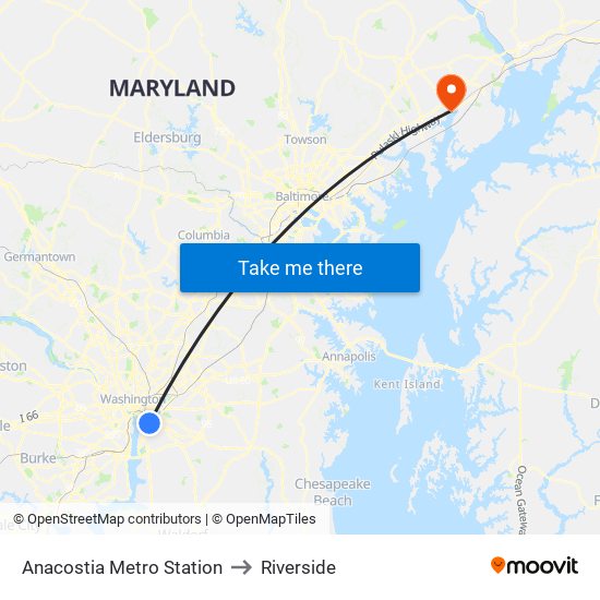 Anacostia Metro Station to Riverside map