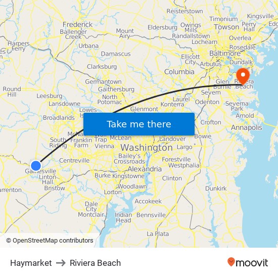 Haymarket to Riviera Beach map