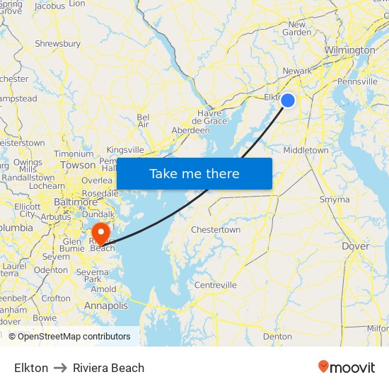 Elkton to Riviera Beach map