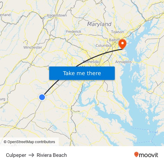 Culpeper to Riviera Beach map