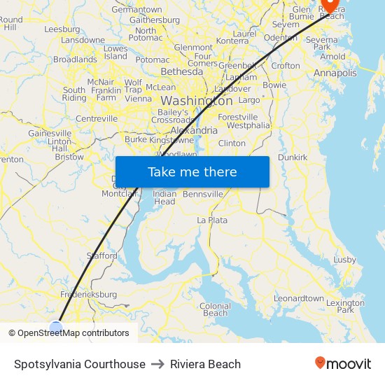 Spotsylvania Courthouse to Riviera Beach map