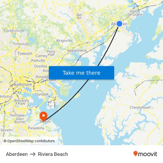 Aberdeen to Riviera Beach map