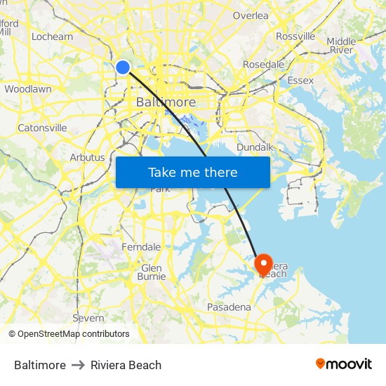 Baltimore to Riviera Beach map