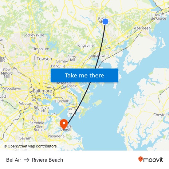 Bel Air to Riviera Beach map