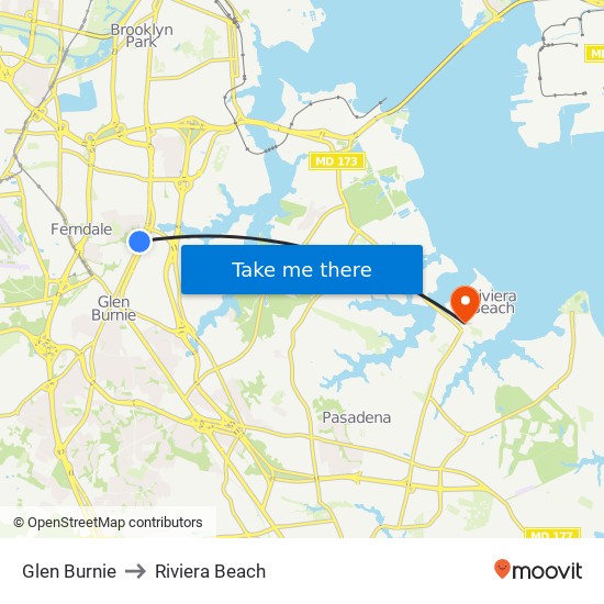 Glen Burnie to Riviera Beach map