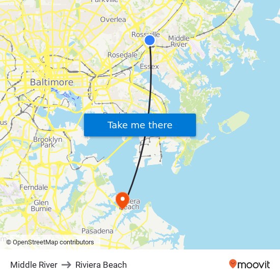 Middle River to Riviera Beach map