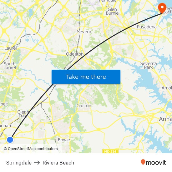 Springdale to Riviera Beach map