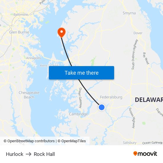 Hurlock to Rock Hall map