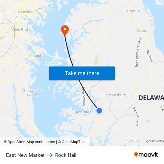 East New Market to Rock Hall map