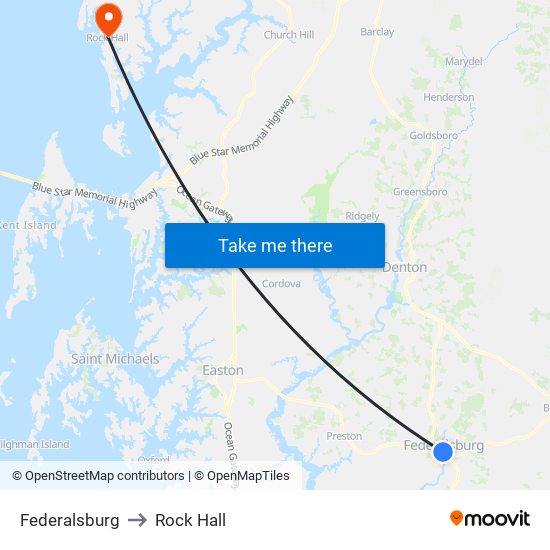 Federalsburg to Rock Hall map