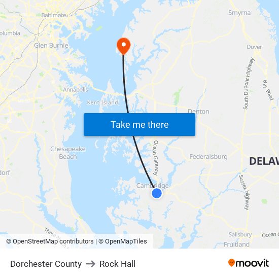 Dorchester County to Rock Hall map