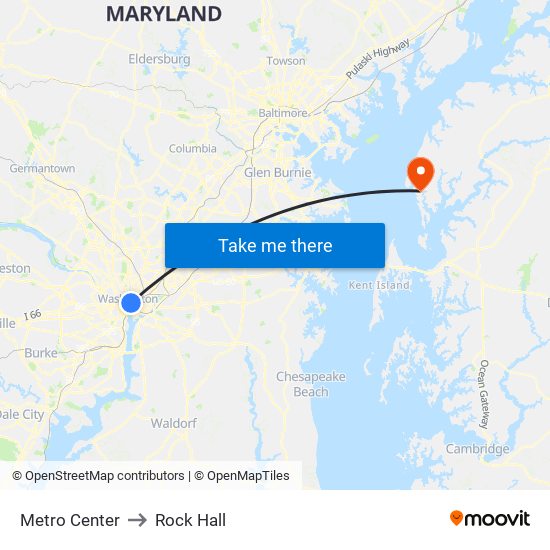 Metro Center to Rock Hall map