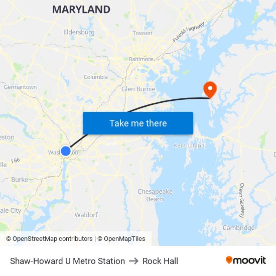 Shaw-Howard U Metro Station to Rock Hall map