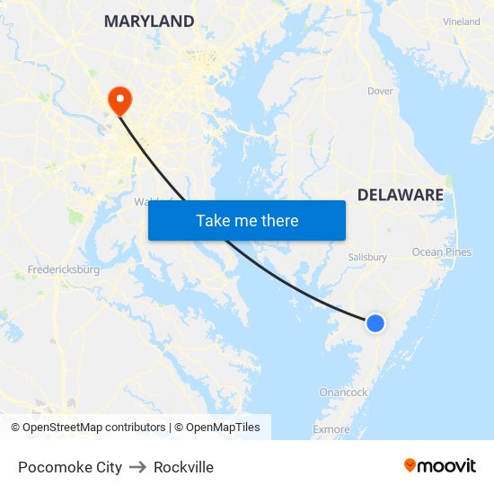 Pocomoke City to Rockville map
