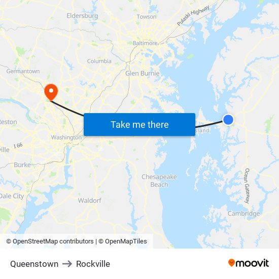 Queenstown to Rockville map