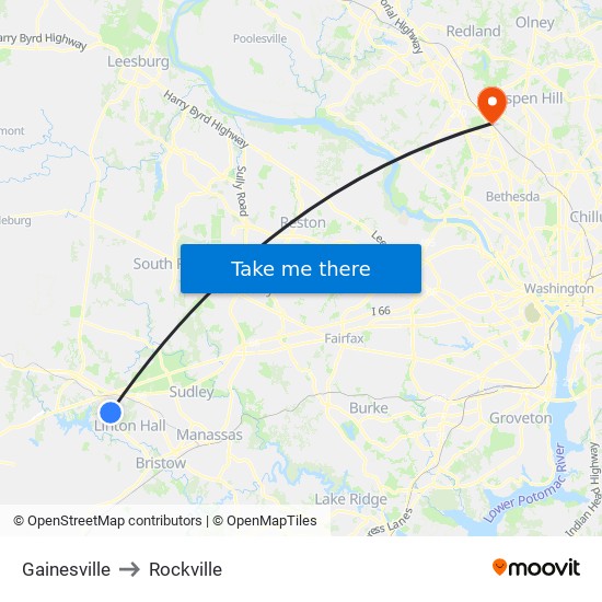 Gainesville to Rockville map