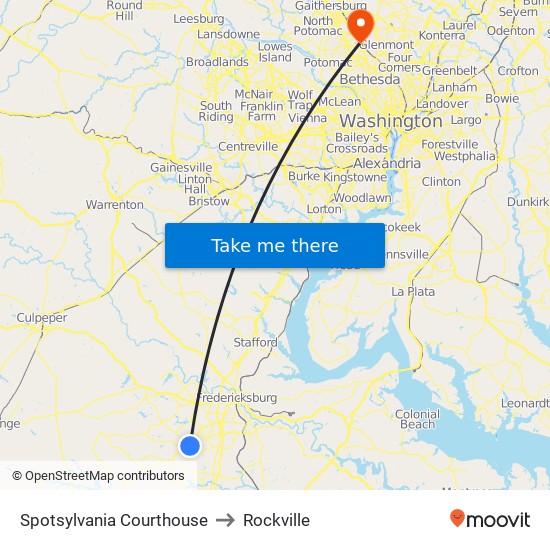 Spotsylvania Courthouse to Rockville map