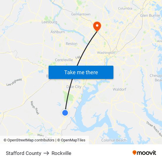 Stafford County to Rockville map