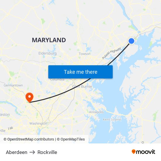 Aberdeen to Rockville map