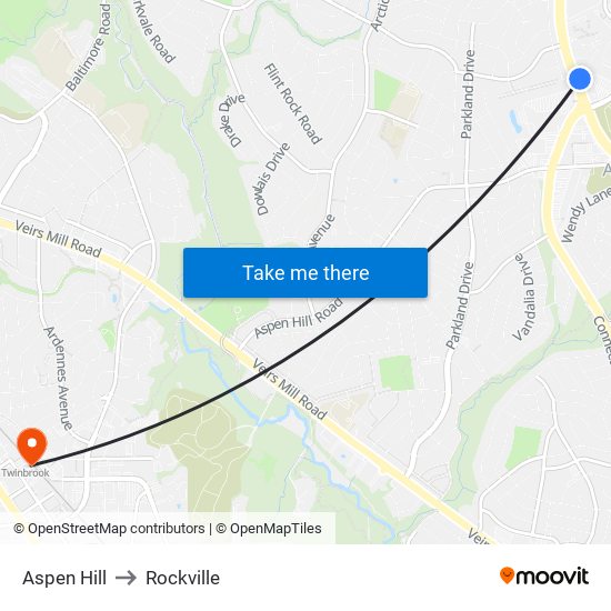 Aspen Hill to Rockville map