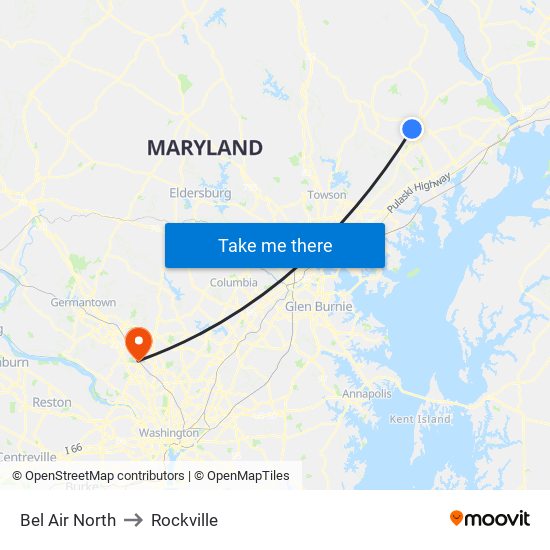 Bel Air North to Rockville map