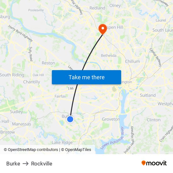 Burke to Rockville map