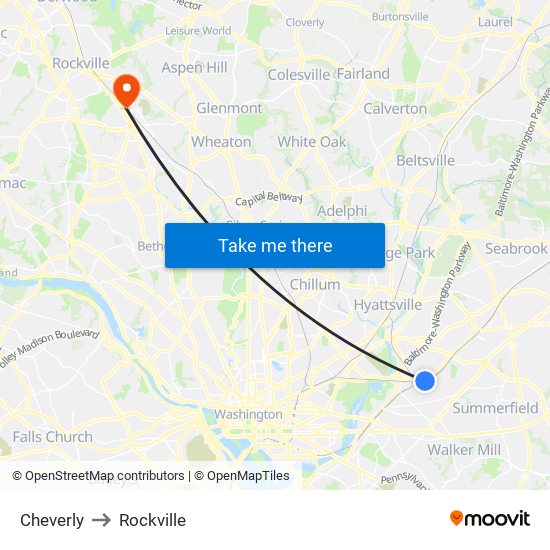 Cheverly to Rockville map