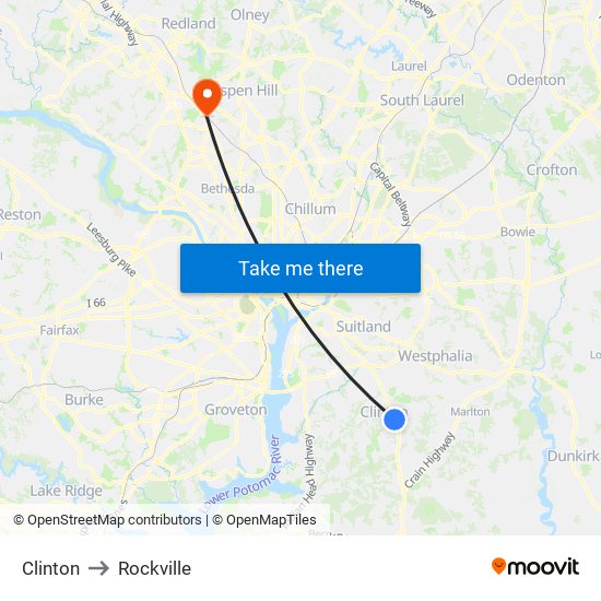 Clinton to Rockville map