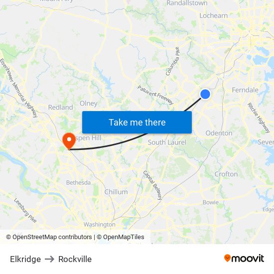 Elkridge to Rockville map