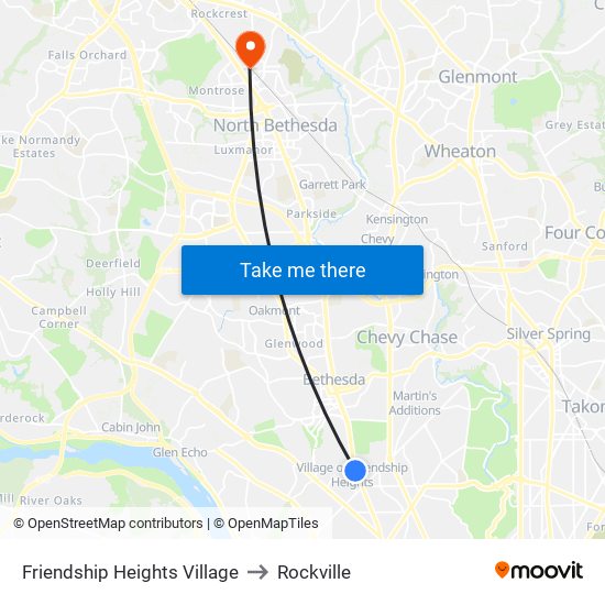 Friendship Heights Village to Rockville map