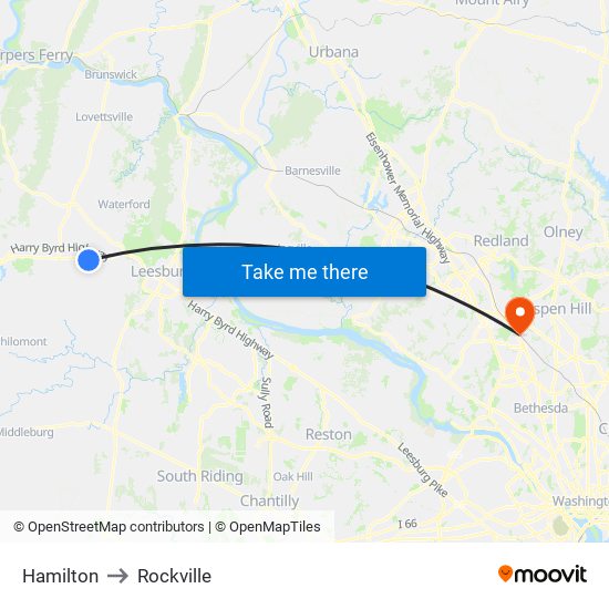 Hamilton to Rockville map