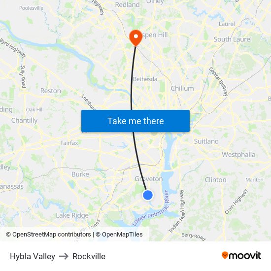 Hybla Valley to Rockville map