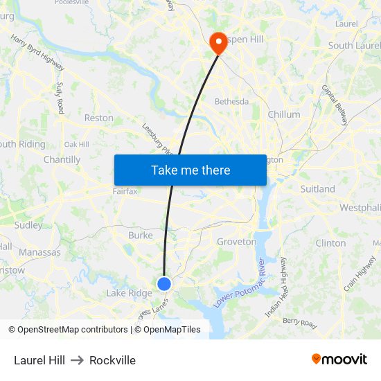 Laurel Hill to Rockville map