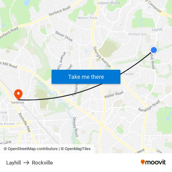 Layhill to Rockville map