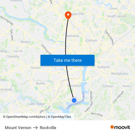 Mount Vernon to Rockville map