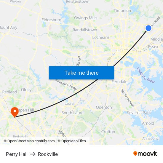 Perry Hall to Rockville map