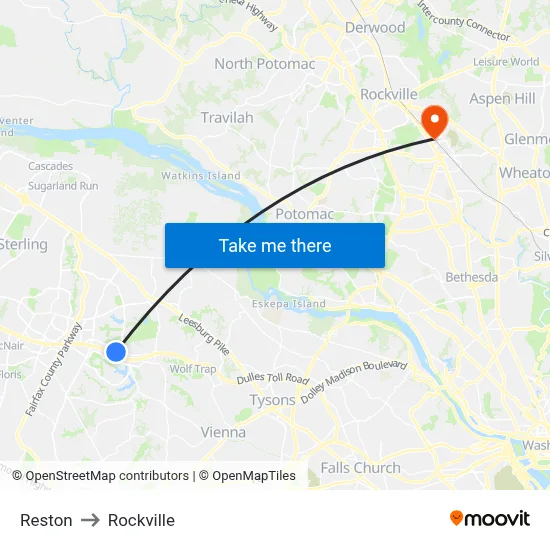 Reston to Rockville map