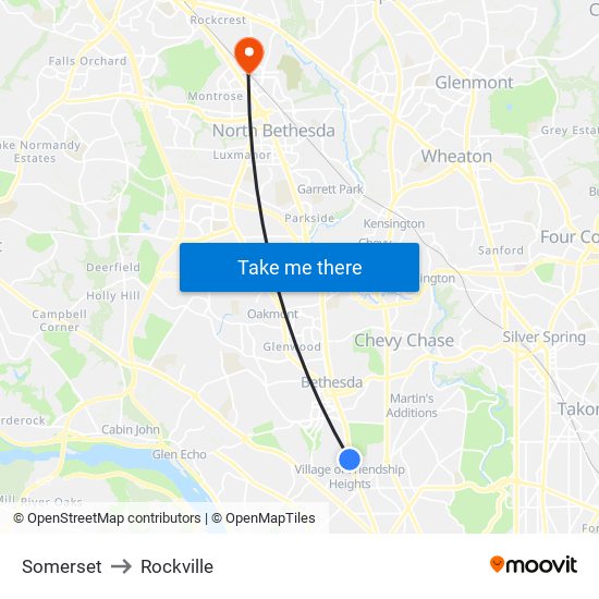 Somerset to Rockville map