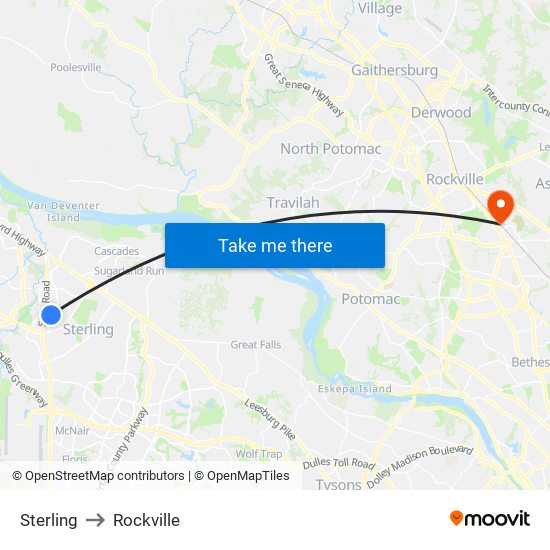 Sterling to Rockville map