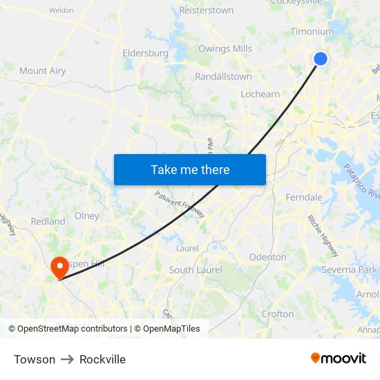 Towson to Rockville map