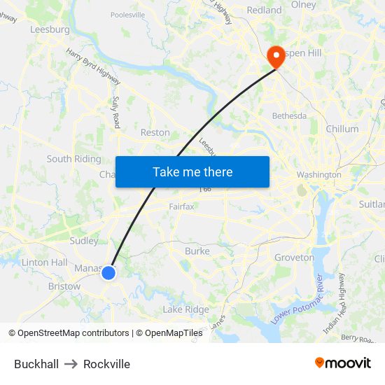 Buckhall to Rockville map