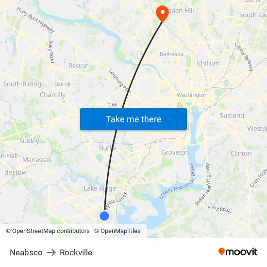 Neabsco to Rockville map